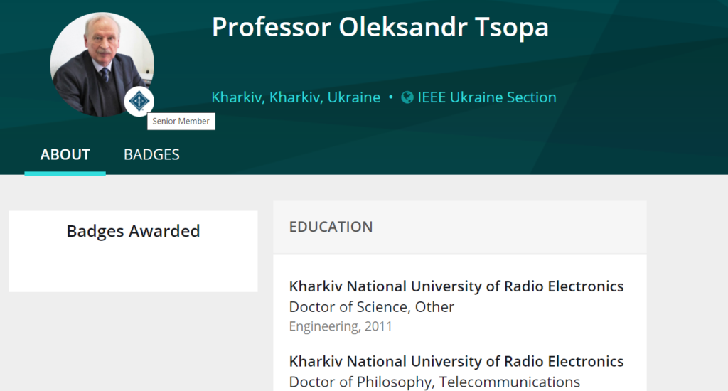 Oleksandr Tsopa was elected IEEE Senior Member
